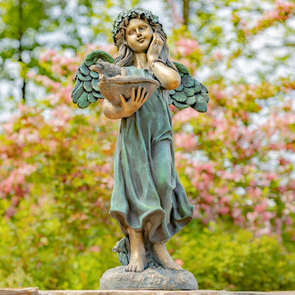 Angel With Dish Garden Statue Birdfeeder 39" H